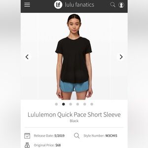 Lululemon Quick Pace Short Sleeve in Black Size 6
